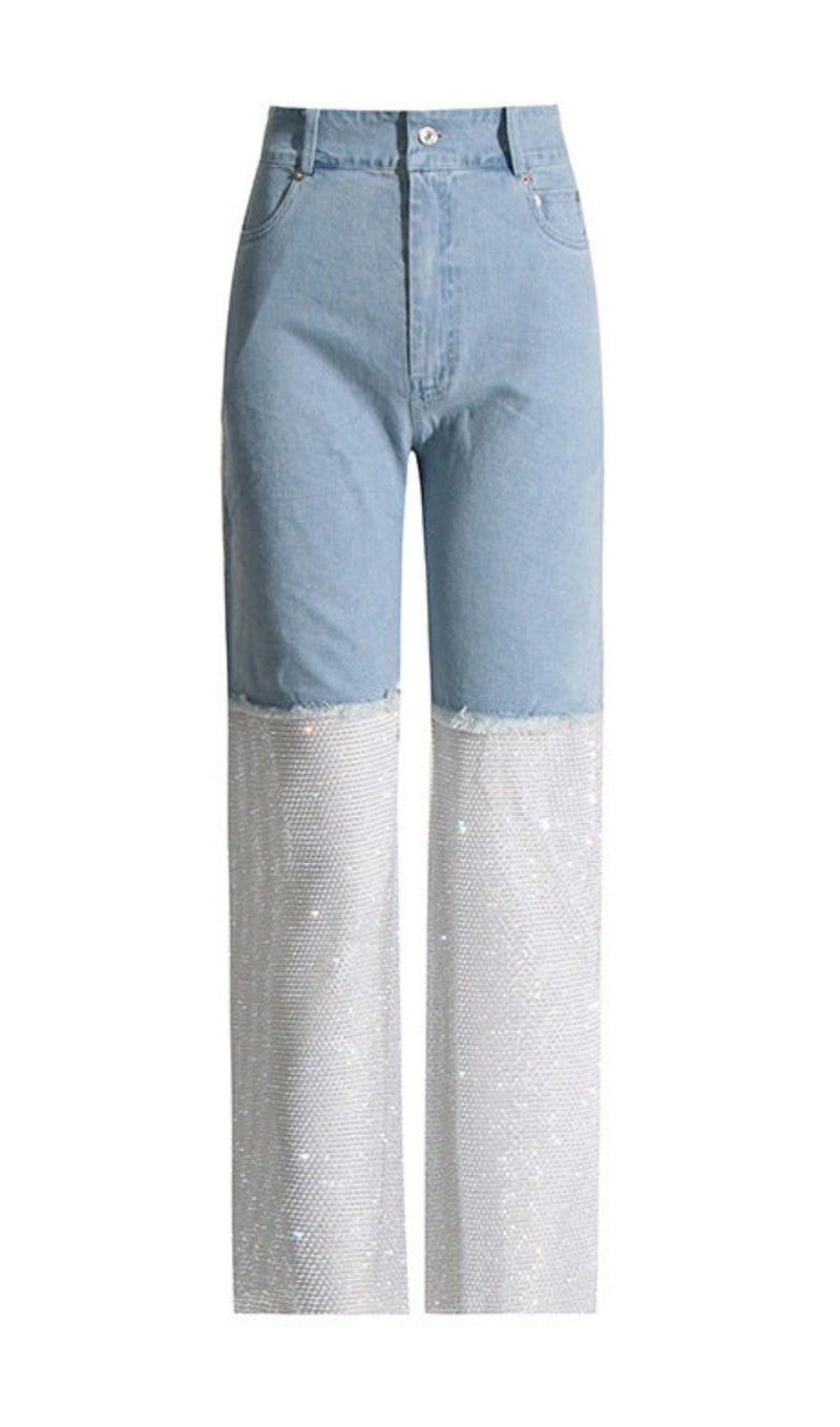 MESH DENIM PANTS IN WHITE