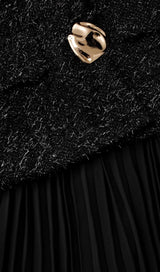 BLACK TINSEL BOUCLE CHIFFON MIDI DRESS