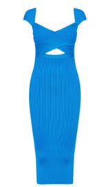 CROSS-OVER STRETCH-WOVEN MIDI DRESS