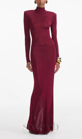 BURGUNDY VISCOSE KNIT MAXI DRESS