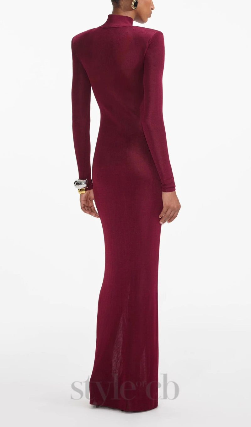 BURGUNDY VISCOSE KNIT MAXI DRESS