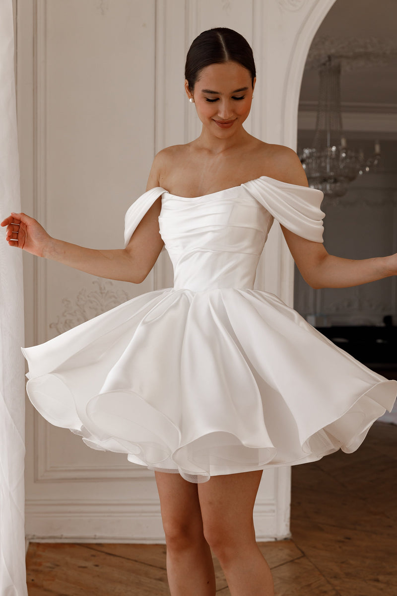molly Detachable Straps mini Dress in Light Ivory