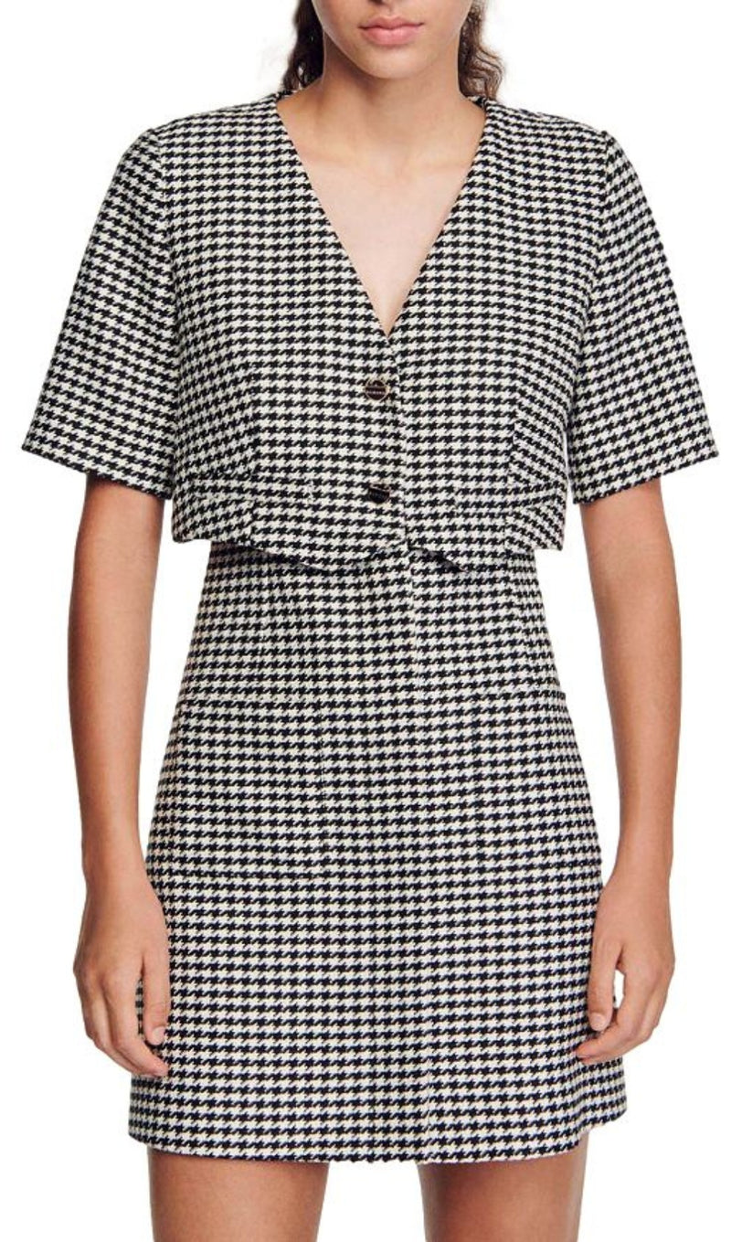 CHARLOTTE LAYERED HOUNDSTOOTH TWEED DRESS