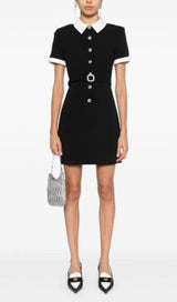 BLACK CREPE CONTRAST MINI DRESS