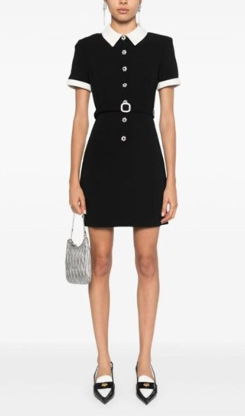 BLACK CREPE CONTRAST MINI DRESS