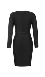 BLACK LONG SLEEVE METAL BUTTONS BANDAGE DRESS