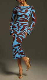 TAYSIA LONG SLEEVE LEOPARD KNITTED MIDI DRESS