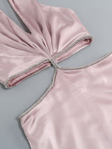 CROSS OVER CUT OUT SATIN MINI DRESS IN PINK