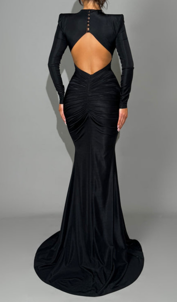 Metal embellished hollow maxi dress in black