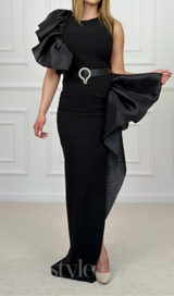 JANICE TRUMPET EMBELLISHED MAXI DRESS IN BLACK