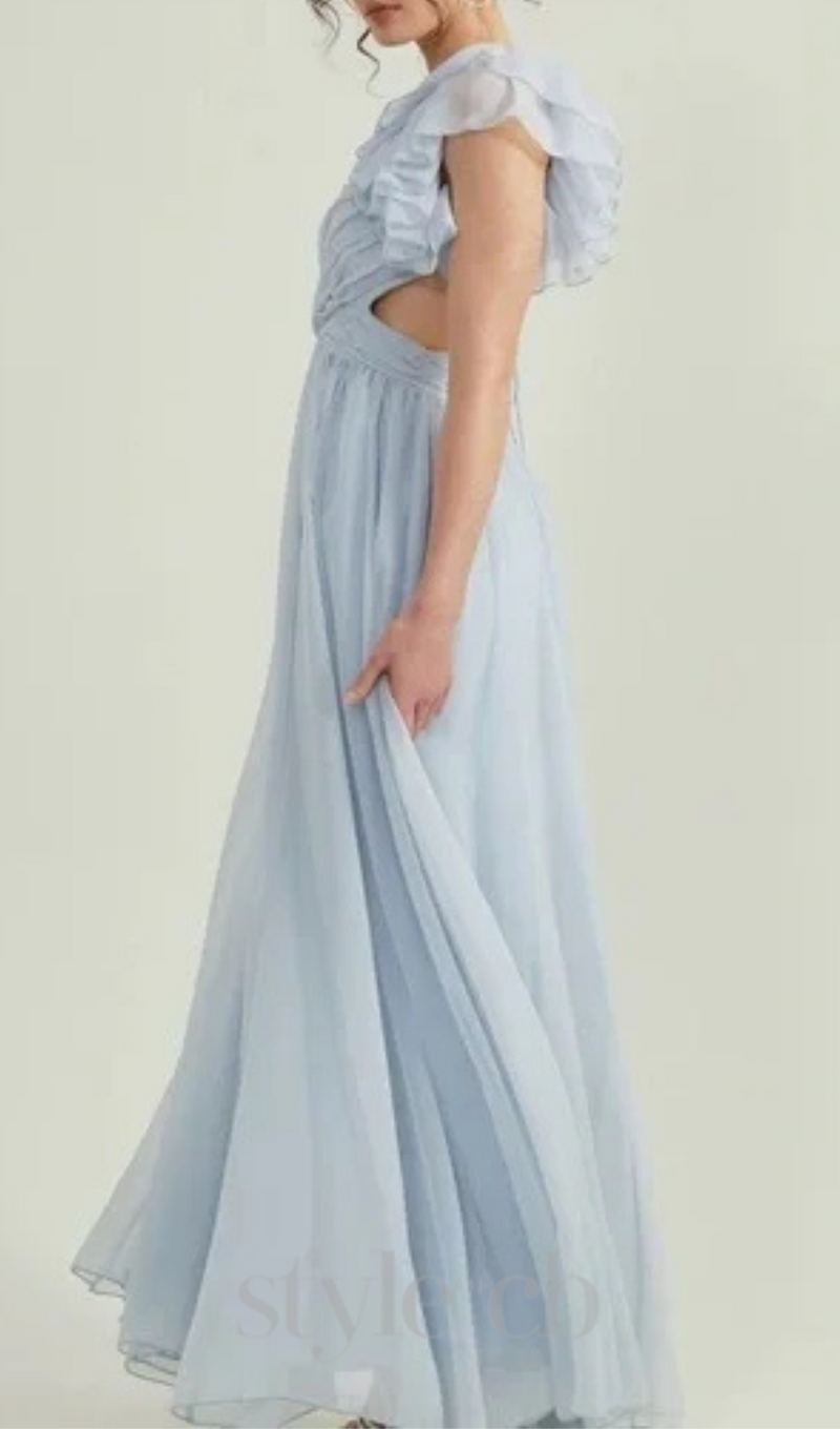 vanessa ruffle sleeves maxi dress in blue