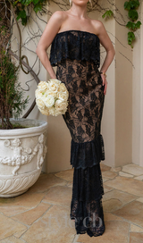 Carlin layer lace maxi dress in black