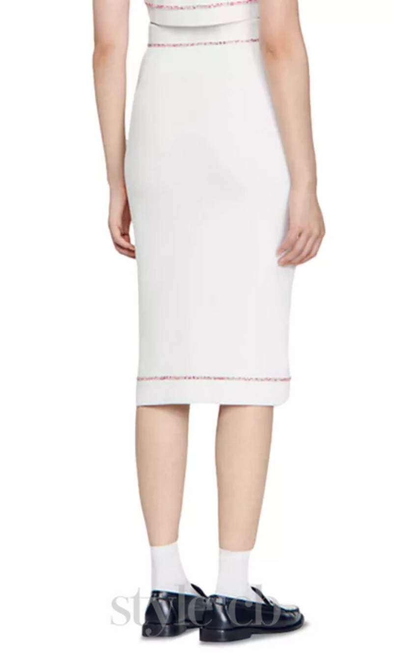 Elisa Knit Midi Pencil Skirt in ecru