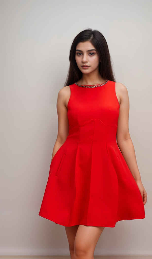 Katie red crystal-embellished puff mini dress