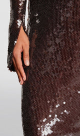 BROWN CUT OUT SEQUIN MAXI DRESS