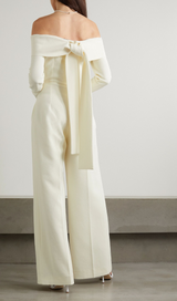 Vesper off-the-shoulder crepe jumpsuit in ivory