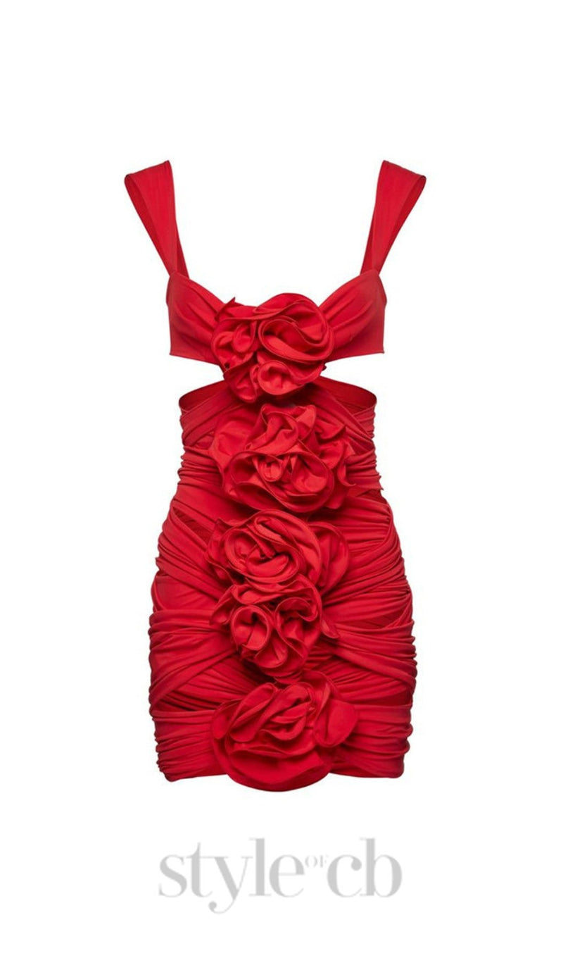 RED 3D FLOWER ONE PIECE SWIMSUIT AND SKIRT