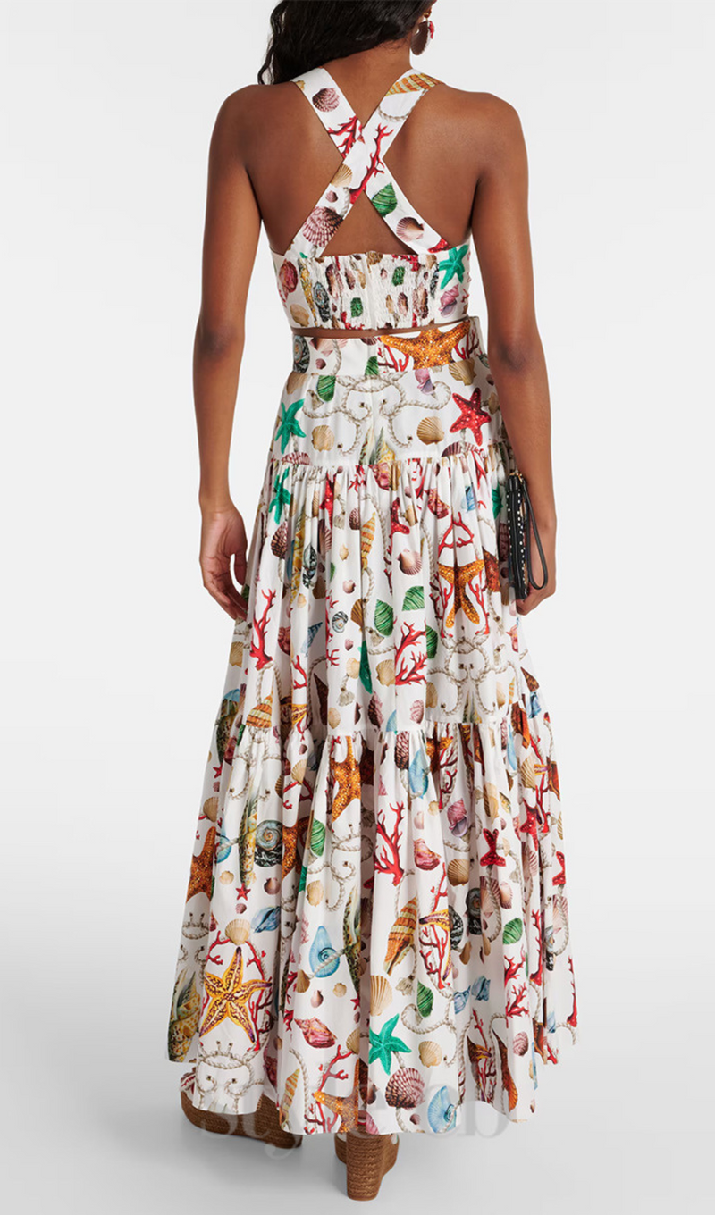 LOUISE CAPRI PRINTED HIGH-RISE COTTON MAXI DRESS