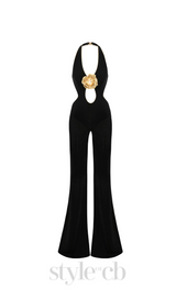 CHRISTINE BLACK JUMPSUIT WITH GOLD FLOWER DETAILS