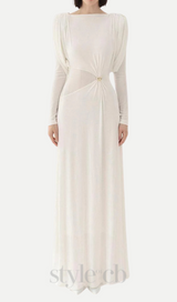 white straight boat neck knitted fabric maxi dress