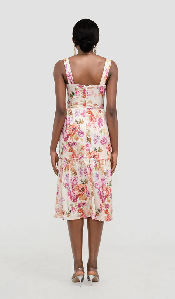 FLORAL MIDI DRESS IN IVORY