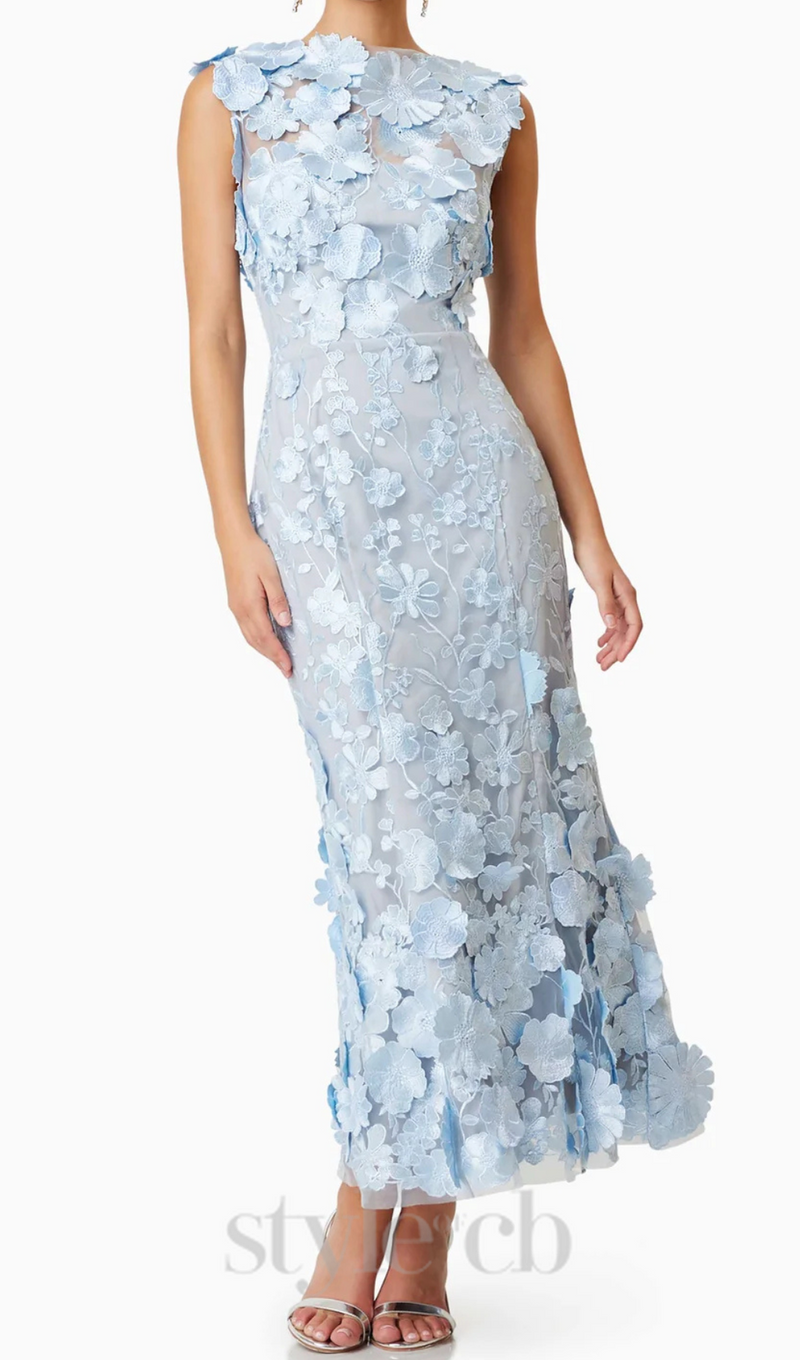 Selene Cocktail Midi Dress in Blue