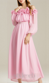 ascella flower shoulder maxi dress in pink