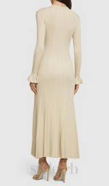 Ribbed viscose lamé midi dress in beige