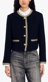 trim wool and cotton-blend jacket in noir