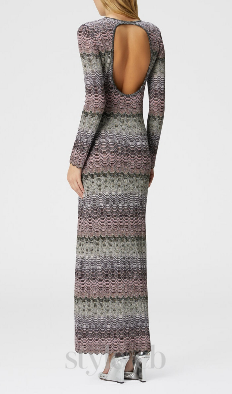 multicolor maxi dress with lamé greek motif