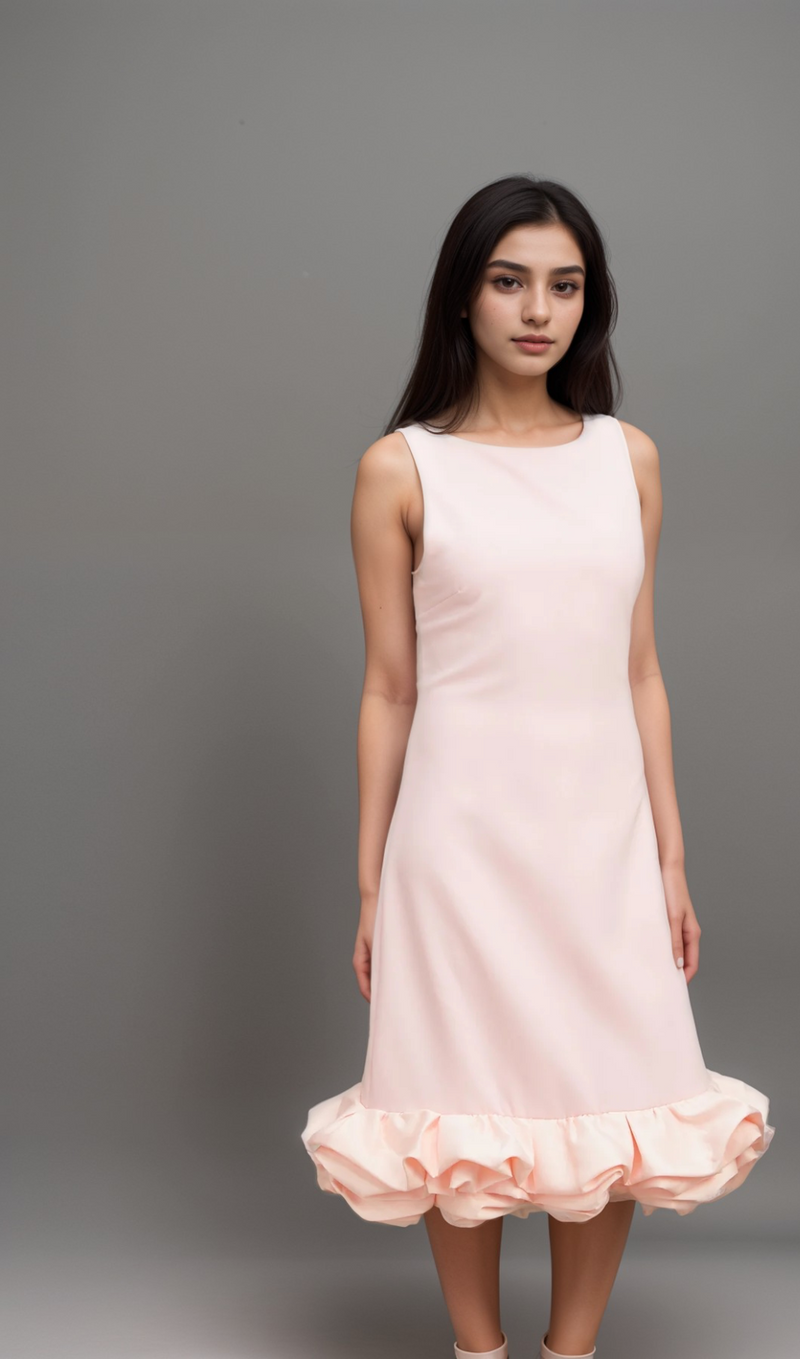 Charlène pink ruffled sleeveless midi dress