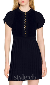 SHEILA BLACK UFFLED CUFFS KNIT MINI DRESS