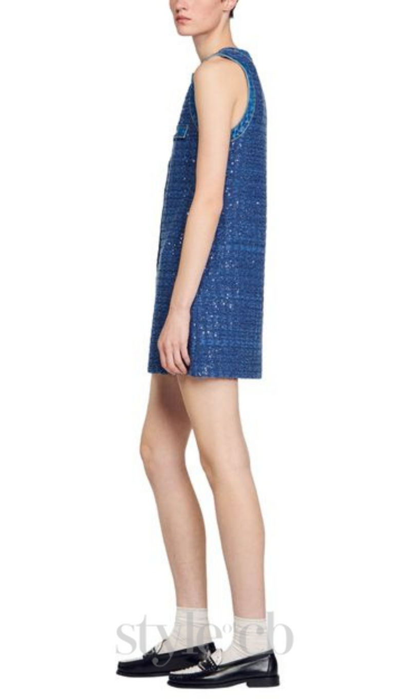 Palmare Tweed mini Dress in blue