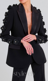 LEONIE FLOWER EMBELLISHED BLACK BLAZER