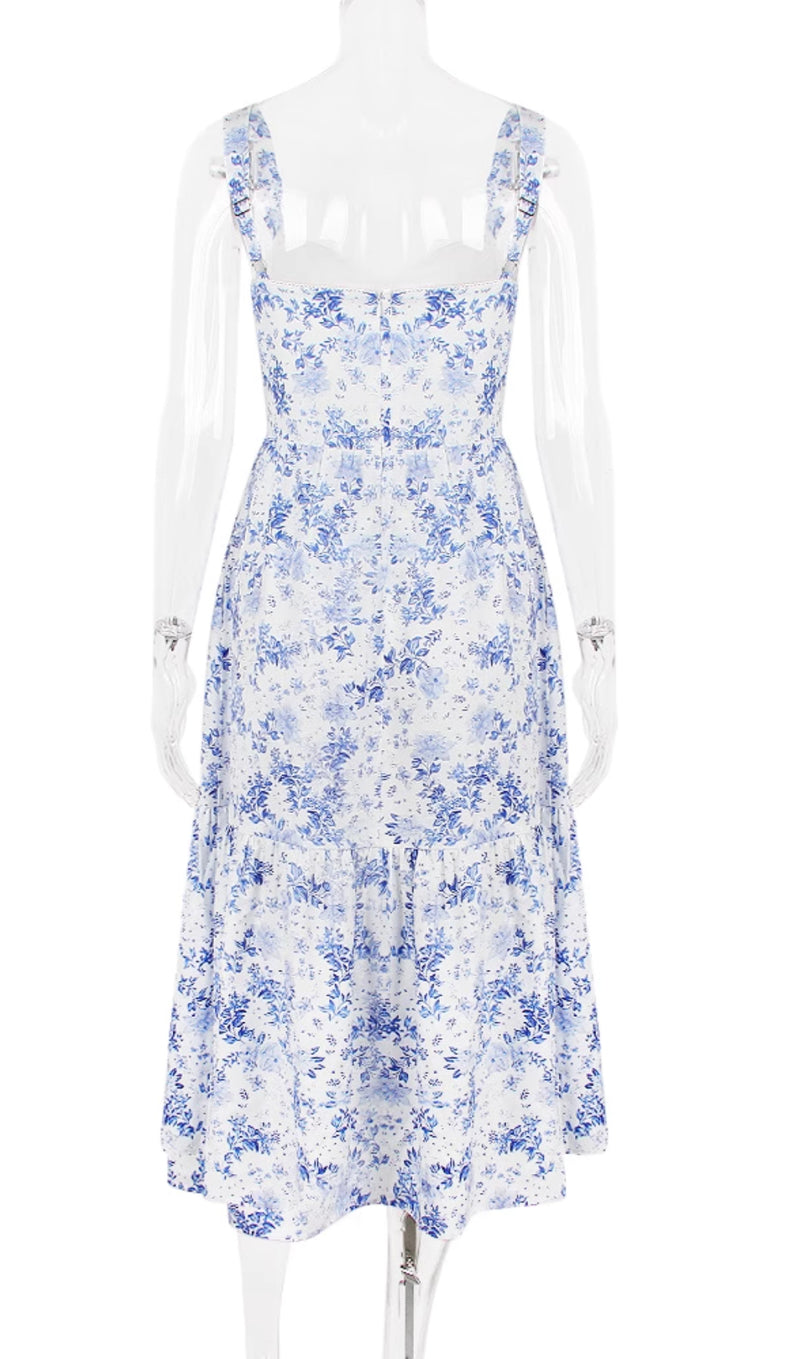 FLORAL PRINTED MIDI DRESS IN BLUE