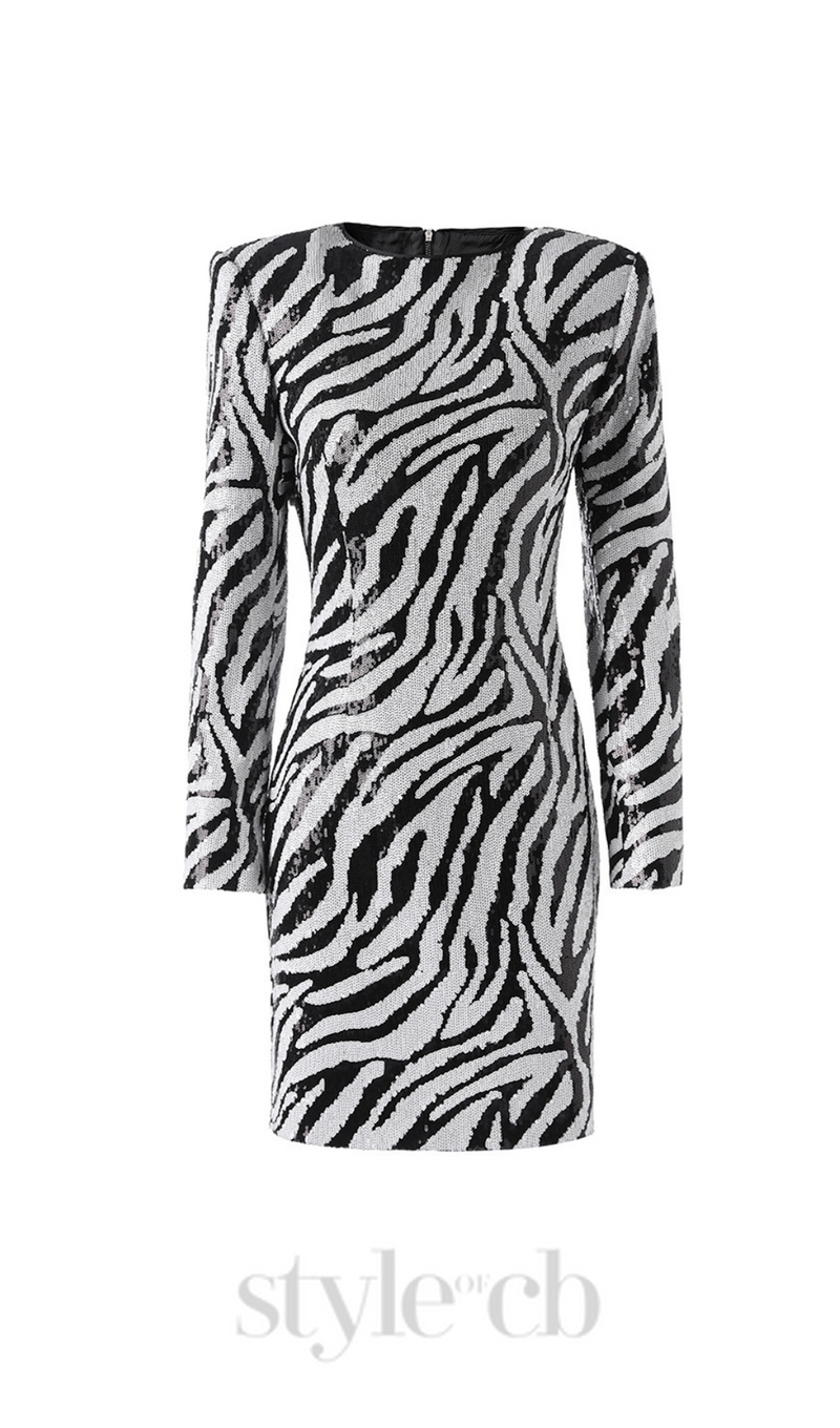 Short two-tone zebra sequin mini dress