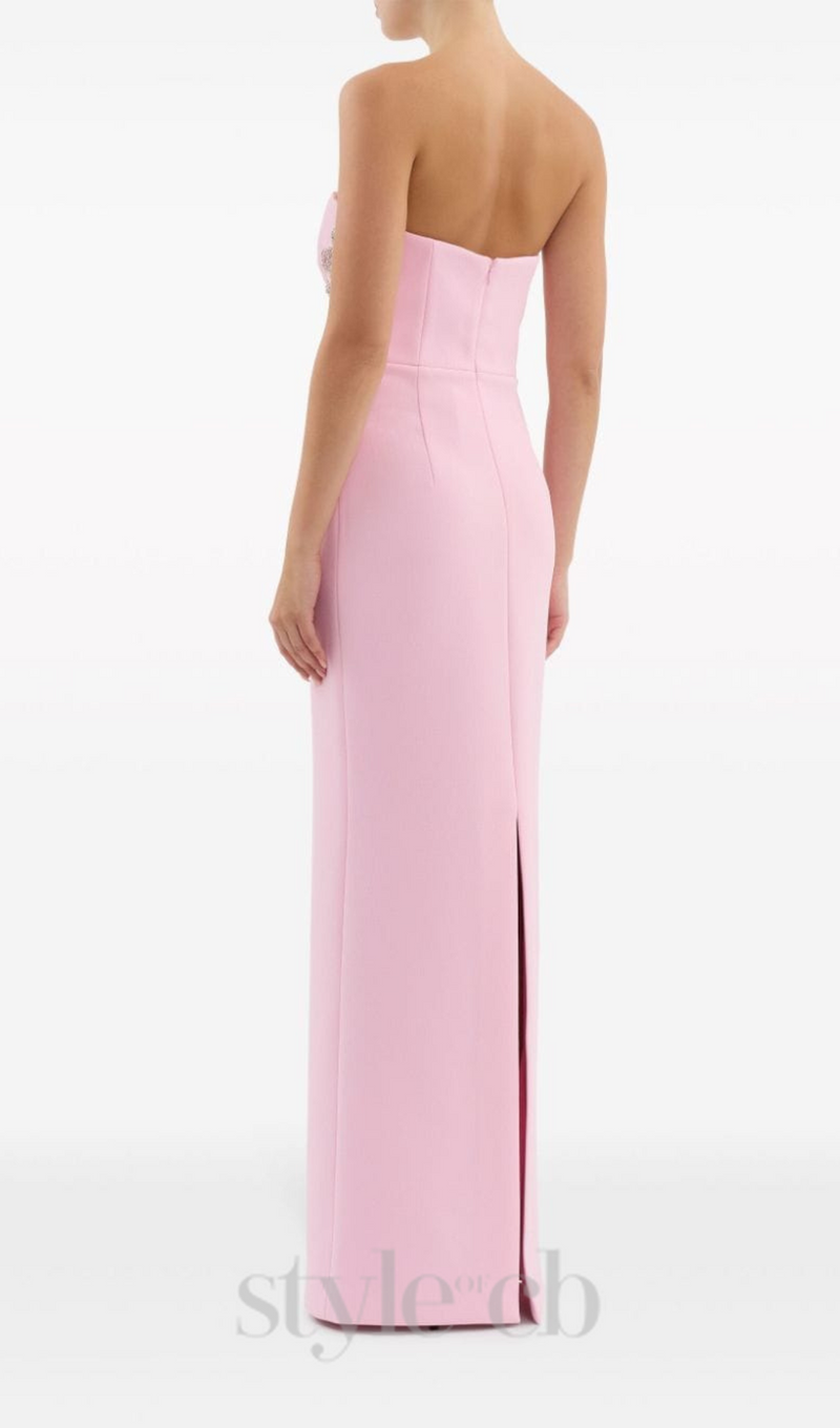 MEROY FLORAL EMBROIDERY STRAPLESS MAXI DRESS IN PINK