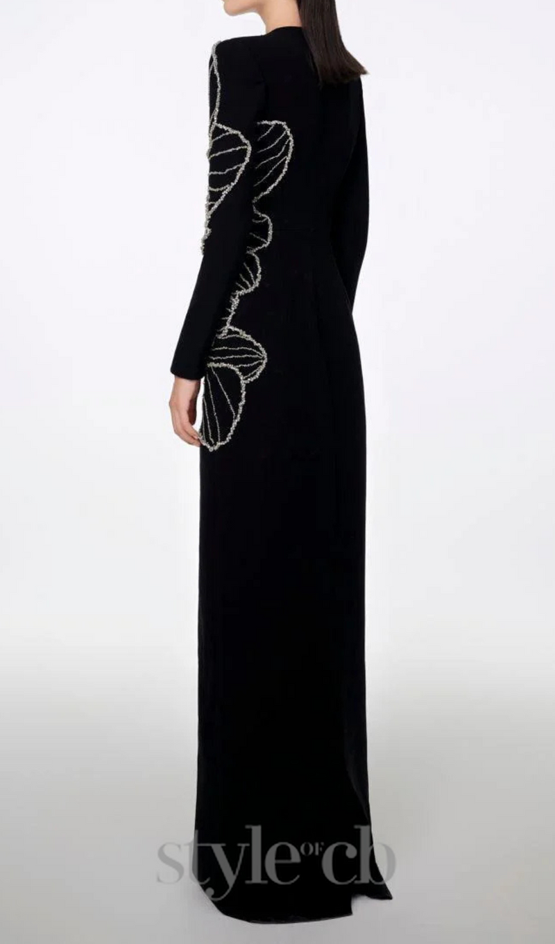 Raelynn Bodycon Long Sleeve Crepe maxi Dress