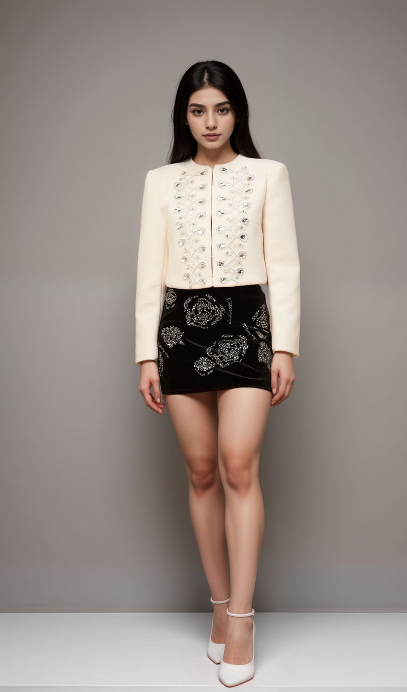 Nerina white crystal-embellished tweed jacket