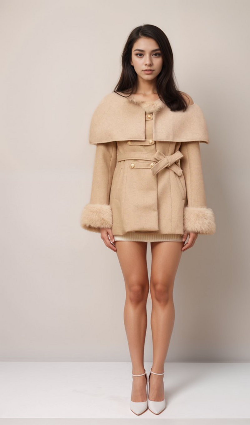 Rosella detachable-cape faux-fur coat