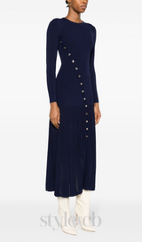 VIOLA RIBBED-KNIT MIDI DRESS IN NAVY BLUE