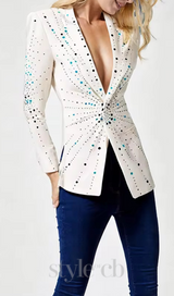 GLADYS WHITE PEAK LAPEL BLAZER WITH BEADINGS