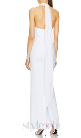 MERRY WHITE SHEER MESH UPPER PONTE LOWER MAXI DRESS