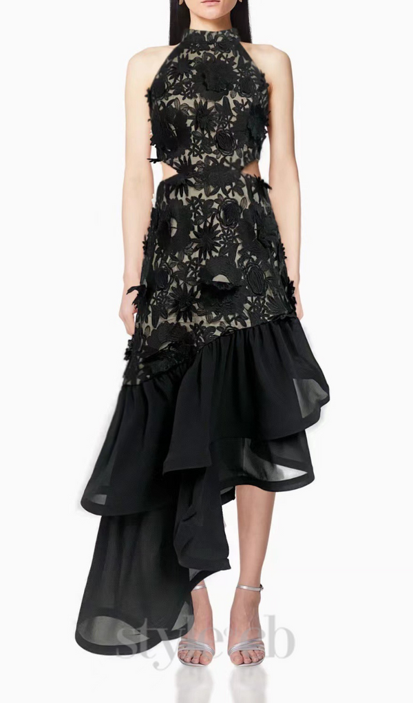 MADGE FLOWER EMBELLLISHED CUT OUT MAXI DRESS IN BLACK