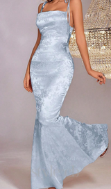 satin jacquard maxi mermaid dress