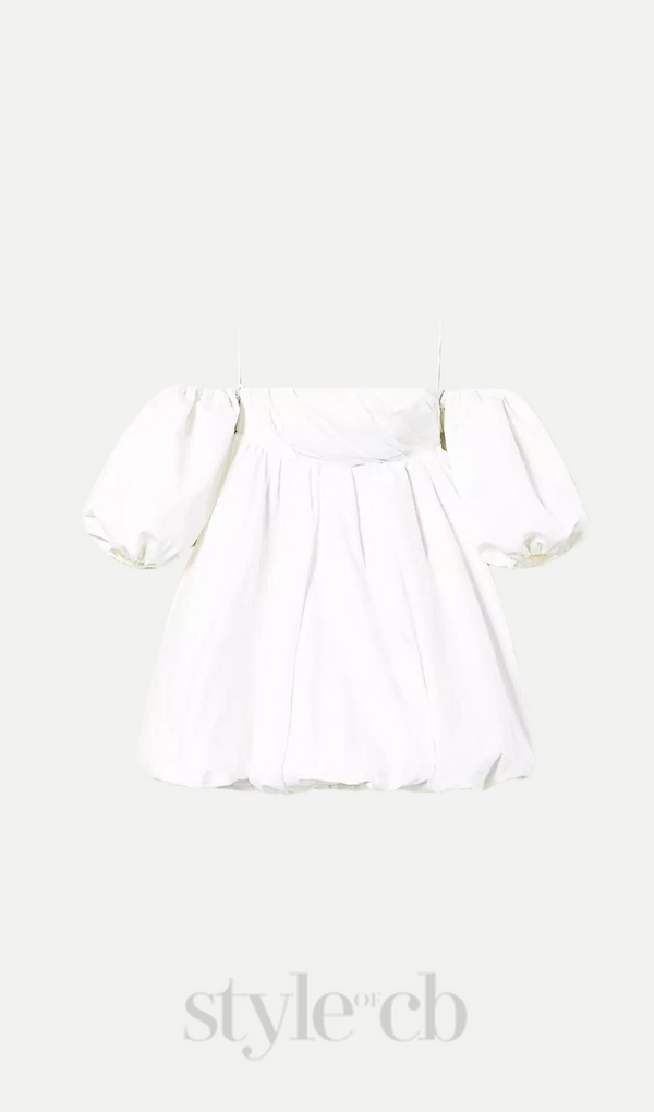 puff sleeve duchesse  mini dress in white