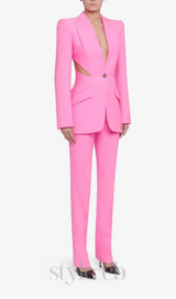 SLASHED SINGLE-BREASTED JACKET SUIT IN PINK