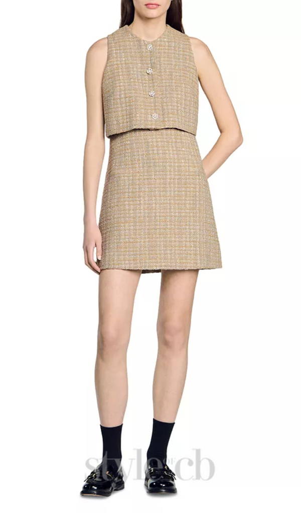 Penelope Tweed Mini Dress in camel