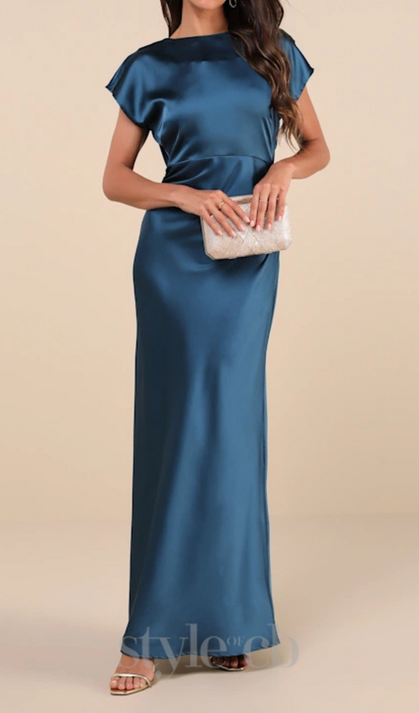 satin cowl back maxi dress in dark teal