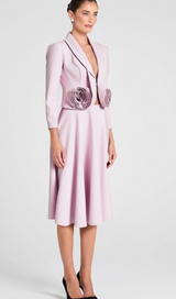 CAROL PINK 3D FLORAL BLAZER ＆ HIGH WAIST MIDI SKIRT SET